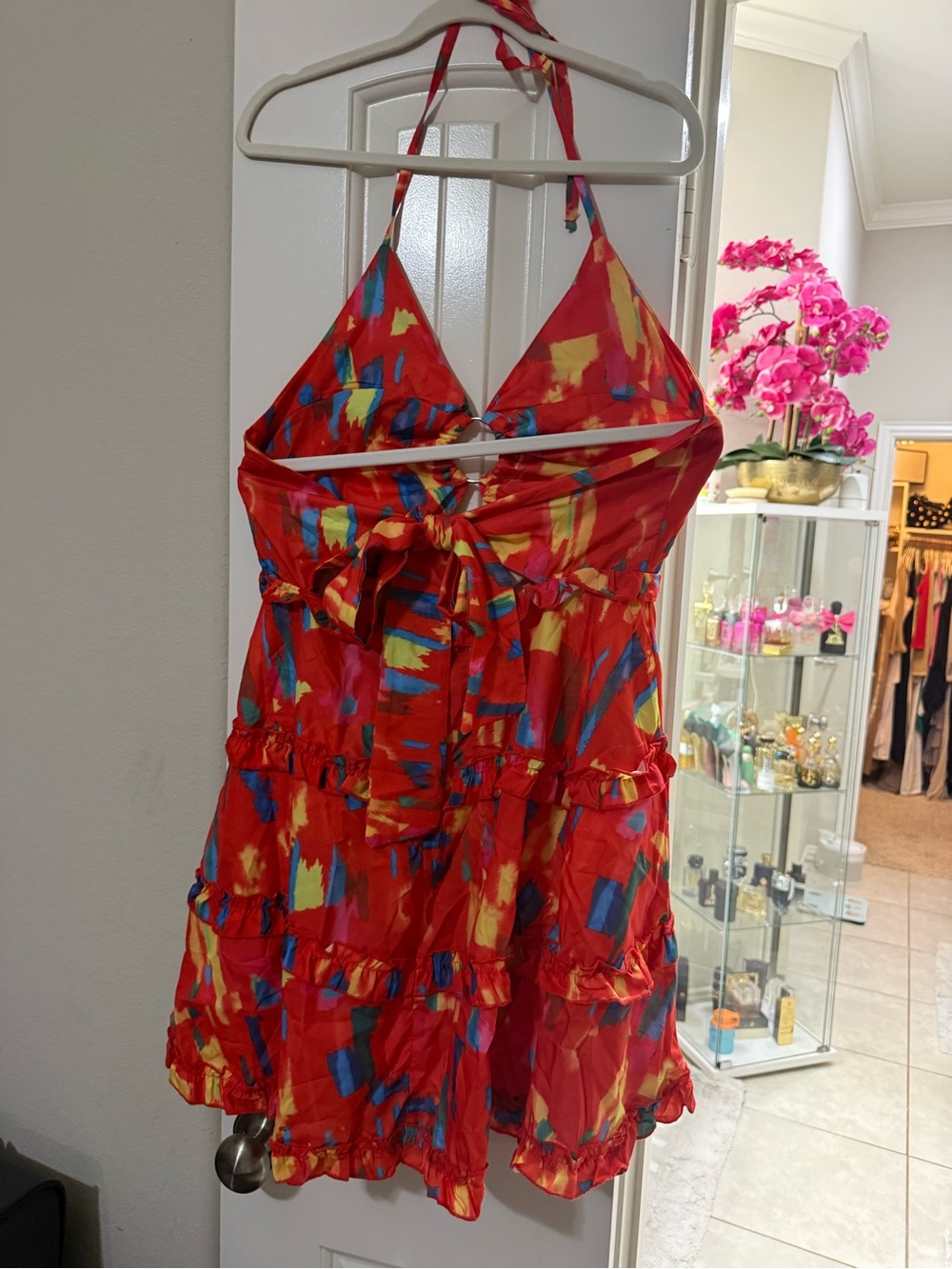 Multicolor Ruffle Halter Mini Dress with Cutout - Picture 3 of 3